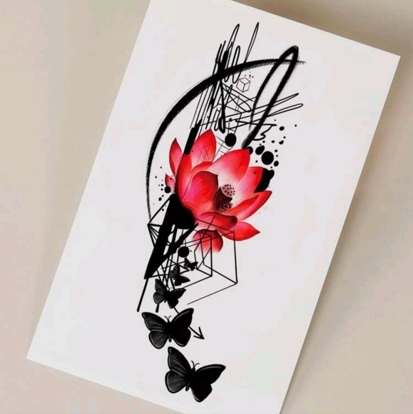 🍉5 for $25* Abstract Floral Butterfly Temporary Tattoo - Picture 2 of 5